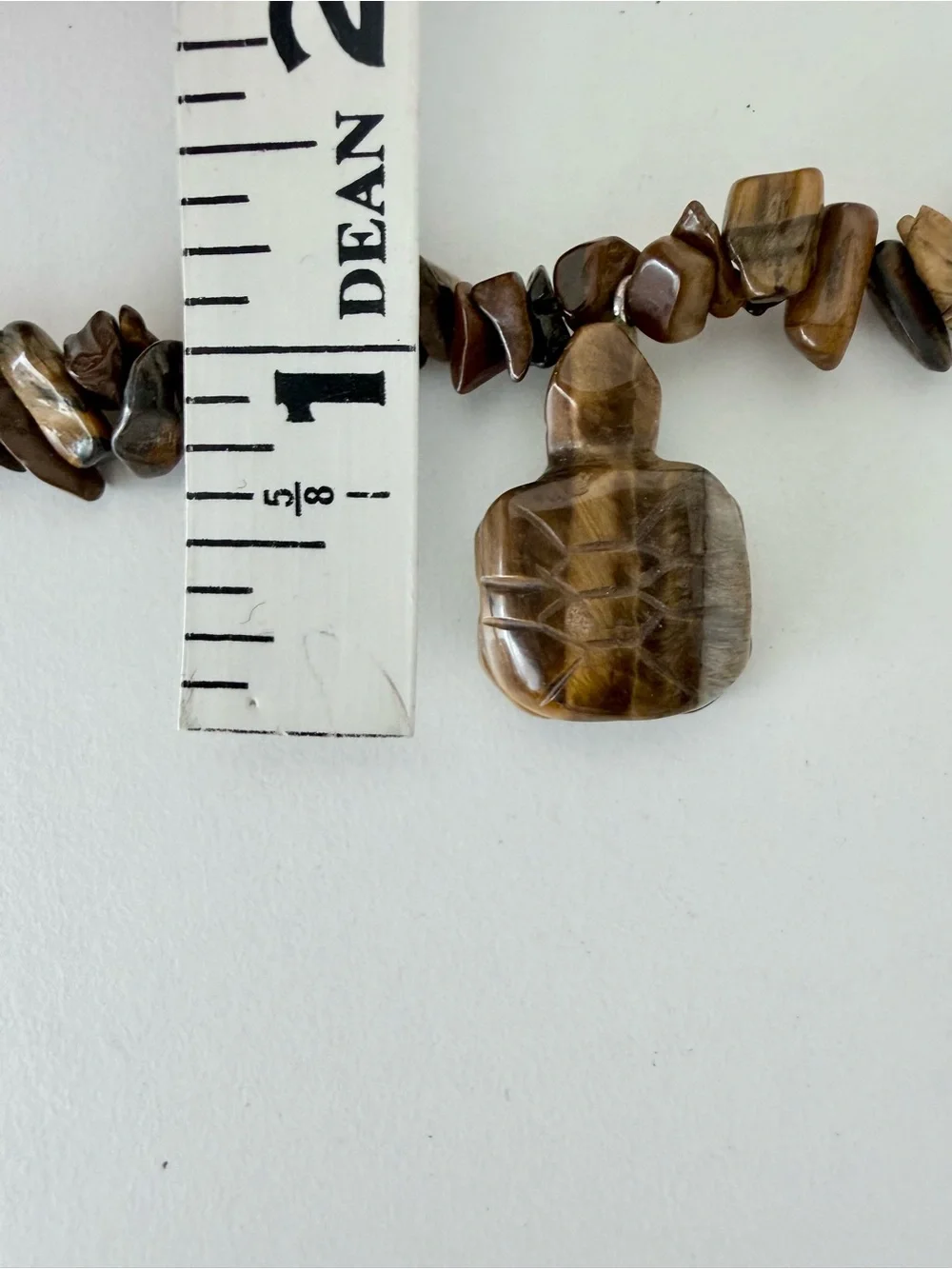 Natural Tiger's Eye Chip Bead Necklace Carved Turtle Pendant Boho 16”- 18